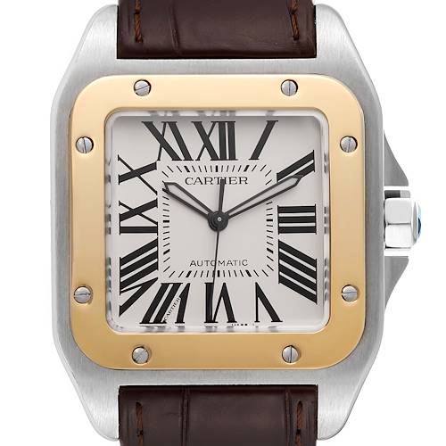 Photo of Cartier Santos 100 Steel Yellow Gold Silver Dial Mens Watch W20072X7
