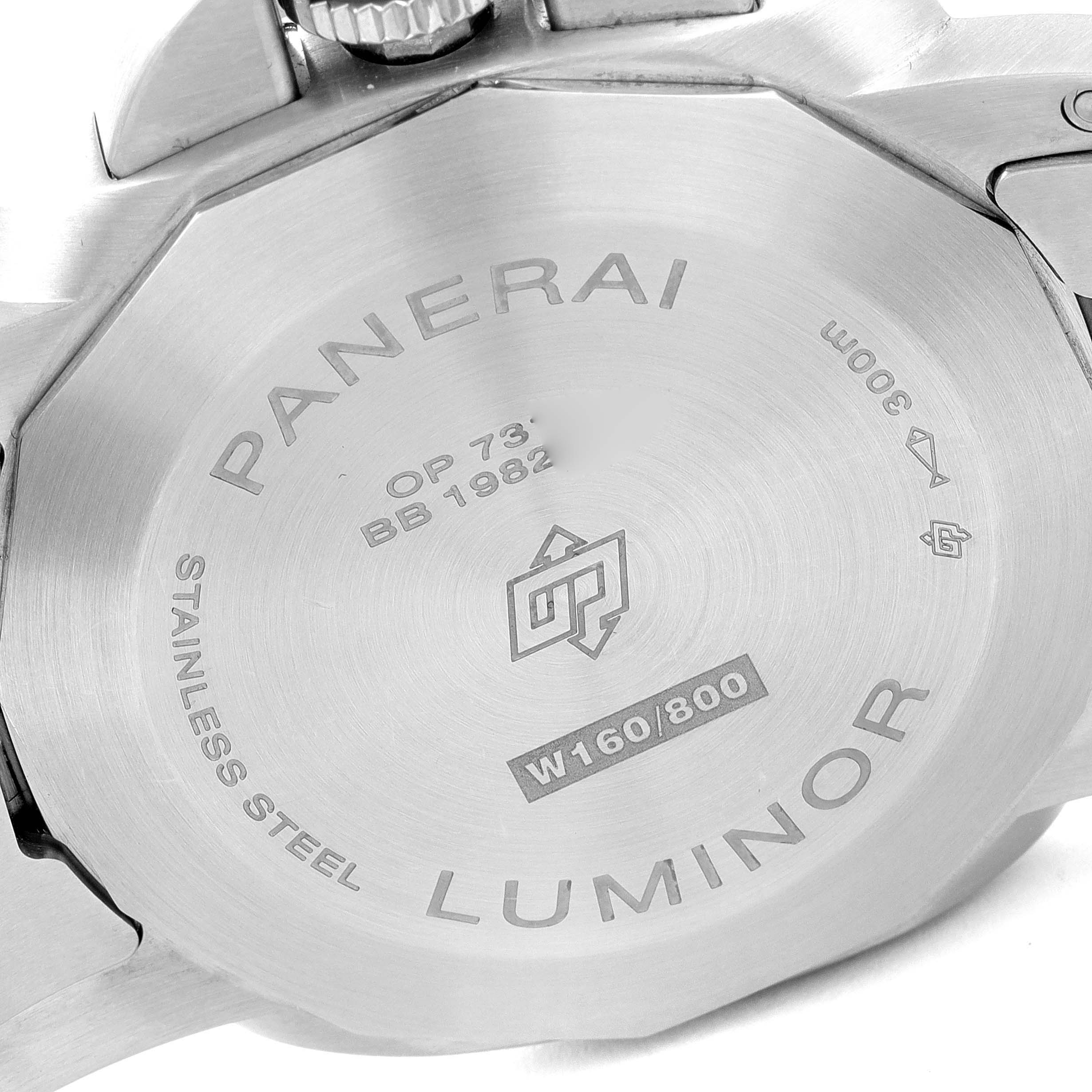 The image shows the back case of the Panerai Luminor PAM01316 Men's Stainless Steel Blue Dial PAM01316 Men's Stainless Steel Blue Dial watch, highlighting its model details and stainless steel construction.
