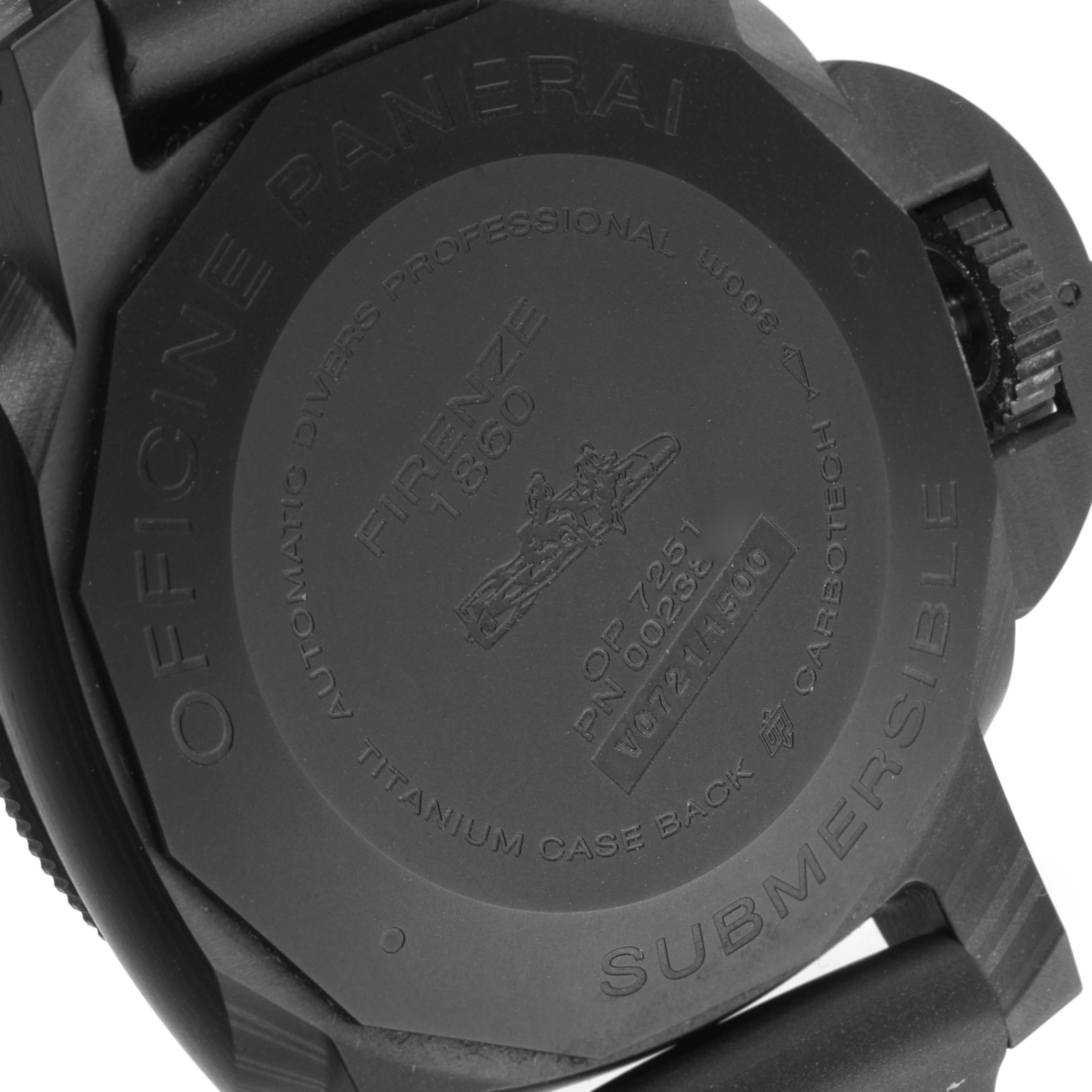 This image shows the back case of a Panerai Submersible PAM00960 Men
s Ceramic Black Dial PAM00960 Men
s Ceramic Black Dial watch.