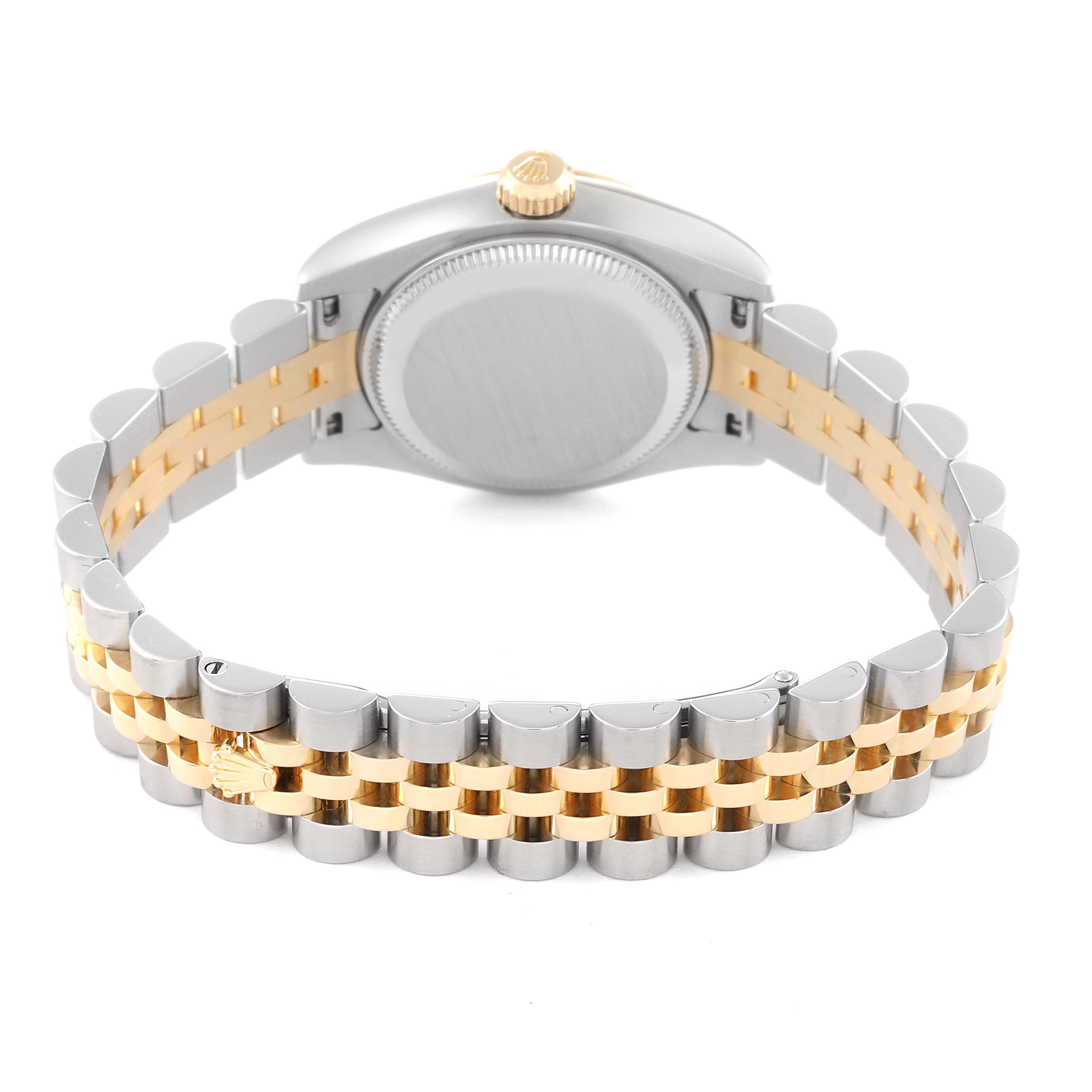 The image shows the back view of a Rolex Datejust 179173 Women's Steel and Gold (two tone) Silver Dial 179173 Women's Steel and Gold (two tone) Silver Dial watch, focusing on the bracelet and case back.