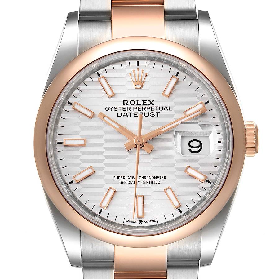 Rolex Datejust 36 Steel EveRose Gold Silver Fluted Dial Watch 126201 Unworn SwissWatchExpo