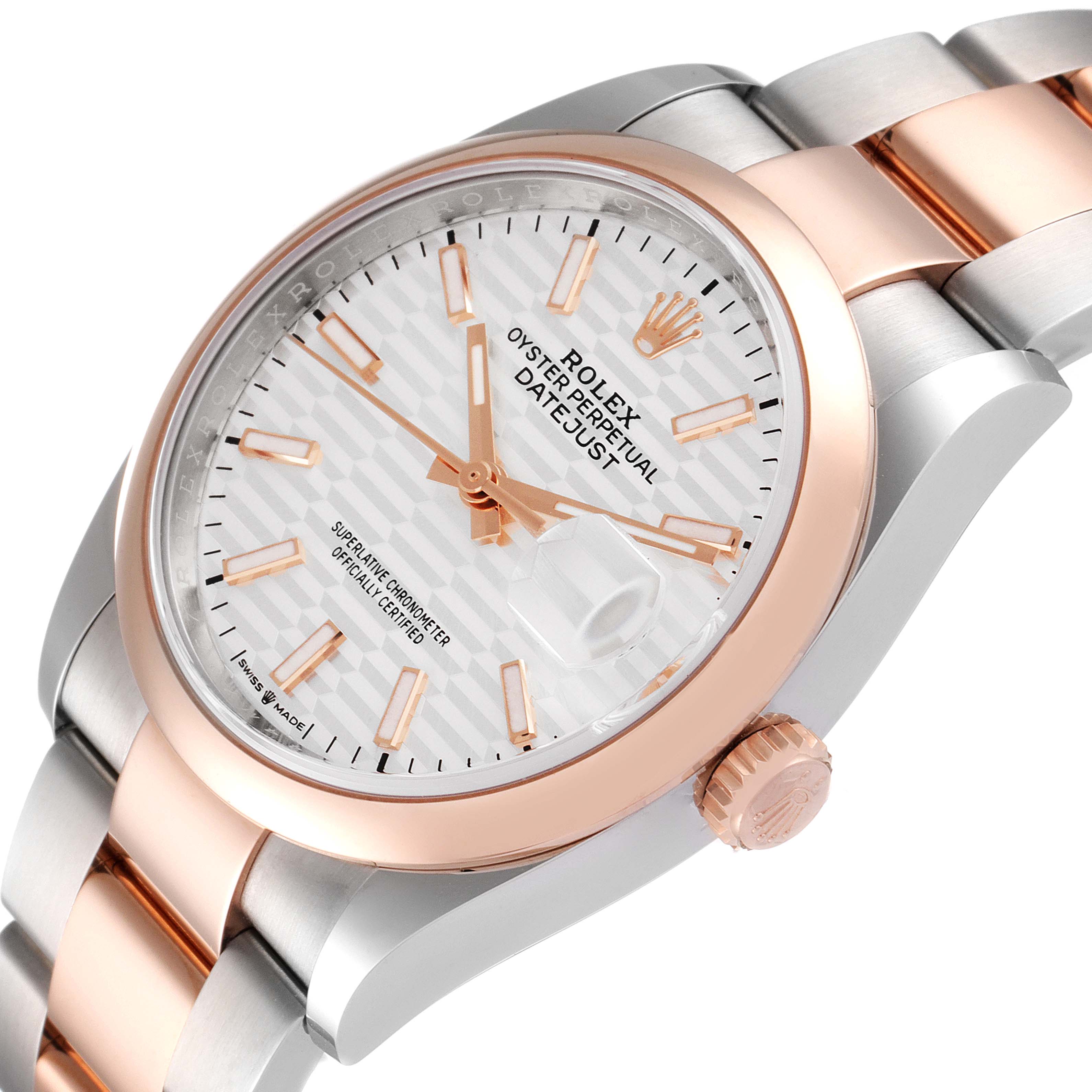 This image shows a close-up of the Rolex Datejust 126201 Men
s Steel and Gold (two tone) Silver Dial 126201 Men
s Steel and Gold (two tone) Silver Dial watch, highlighting its face, bezel, crown, and part of the bracelet at an angled view.