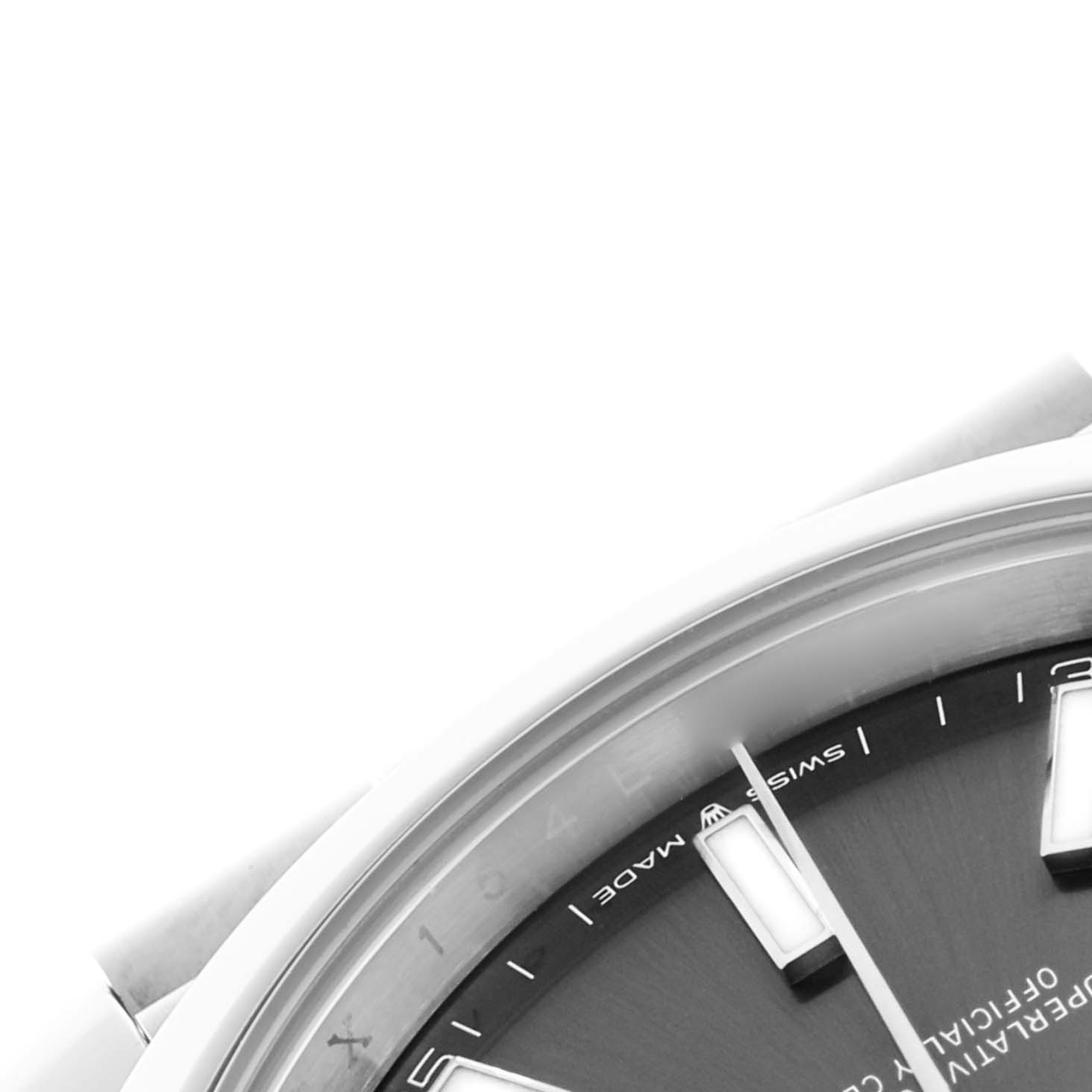 The image shows a close-up of the dial edge and markers of the Rolex Datejust 41 126300 Men's Stainless Steel Grey Dial 126300 Men's Stainless Steel Grey Dial, viewed from a side angle.
