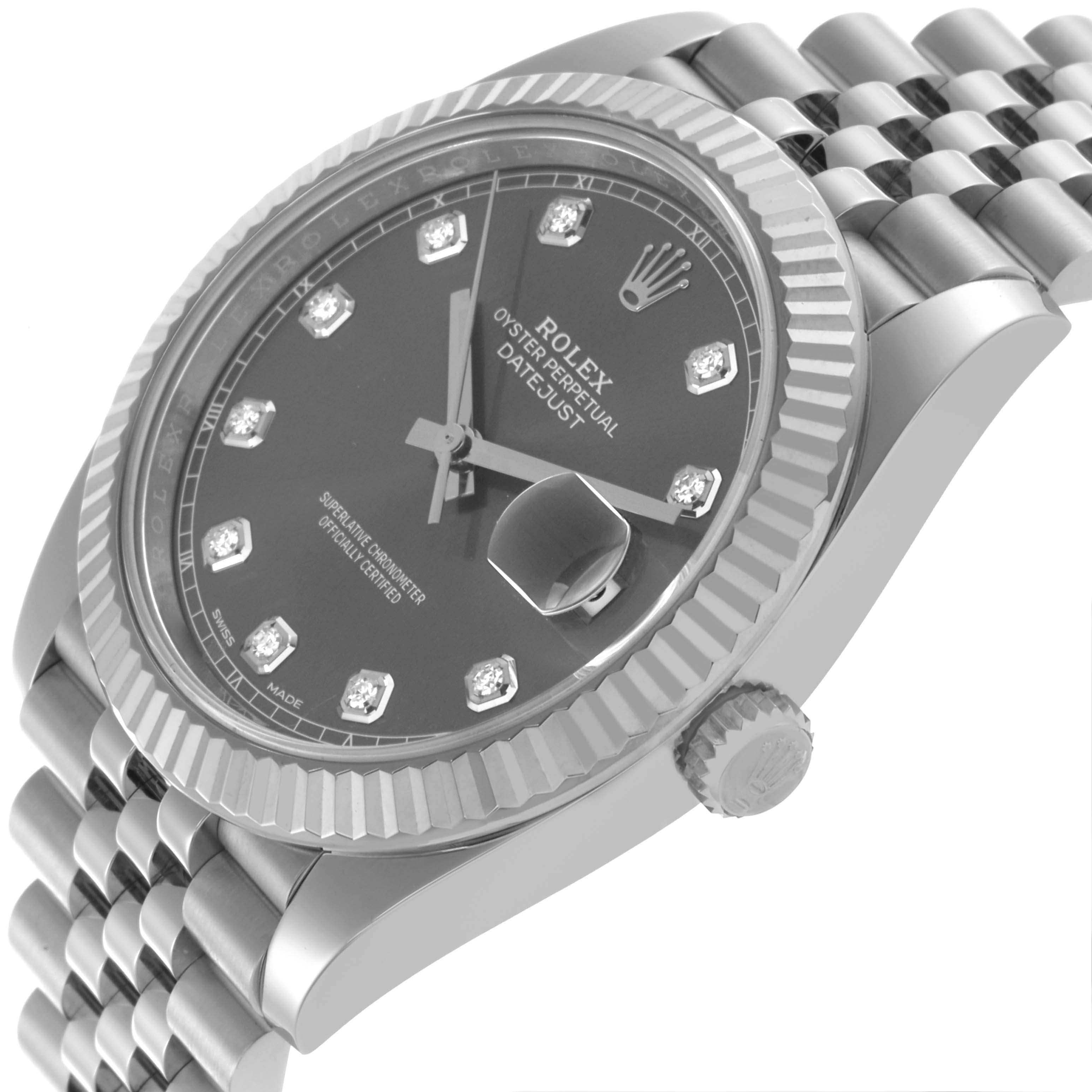 The Rolex Datejust 41 126334 Men's Stainless Steel Grey Dial 126334 Men's Stainless Steel Grey Dial is shown at an angle highlighting the dial, bezel, crown, and bracelet.