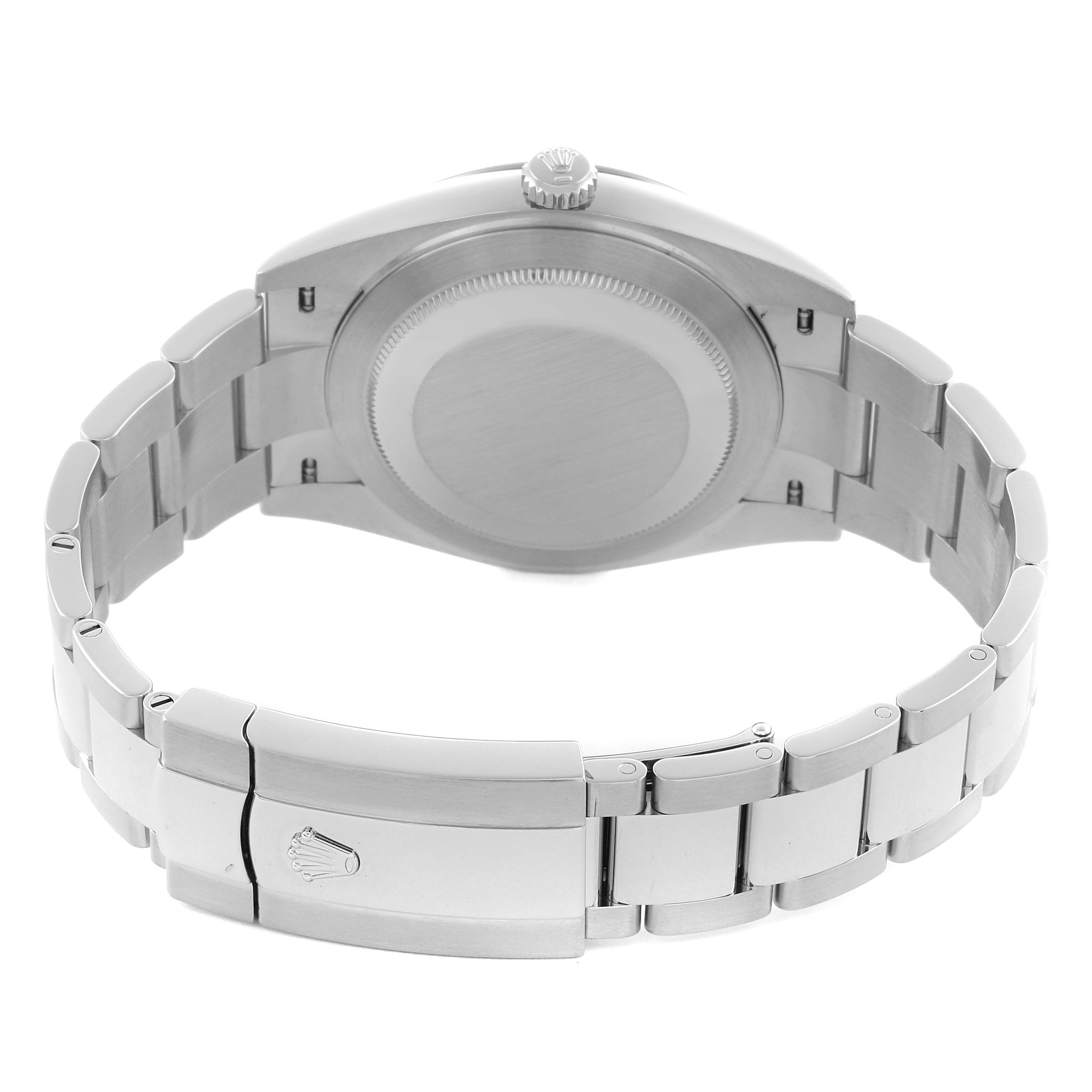 The image shows the back view of a Rolex Datejust 41 126334 Men's Stainless Steel Grey Dial 126334 Men's Stainless Steel Grey Dial, highlighting the case back, bracelet, and clasp.