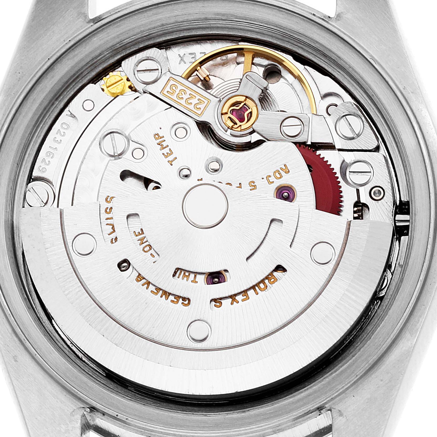 This image shows the inner mechanical movement of a Rolex Datejust 79174 Women's Stainless Steel Mother of Pearl Dial 79174 Women's Stainless Steel Mother of Pearl Dial watch, viewed from the back.