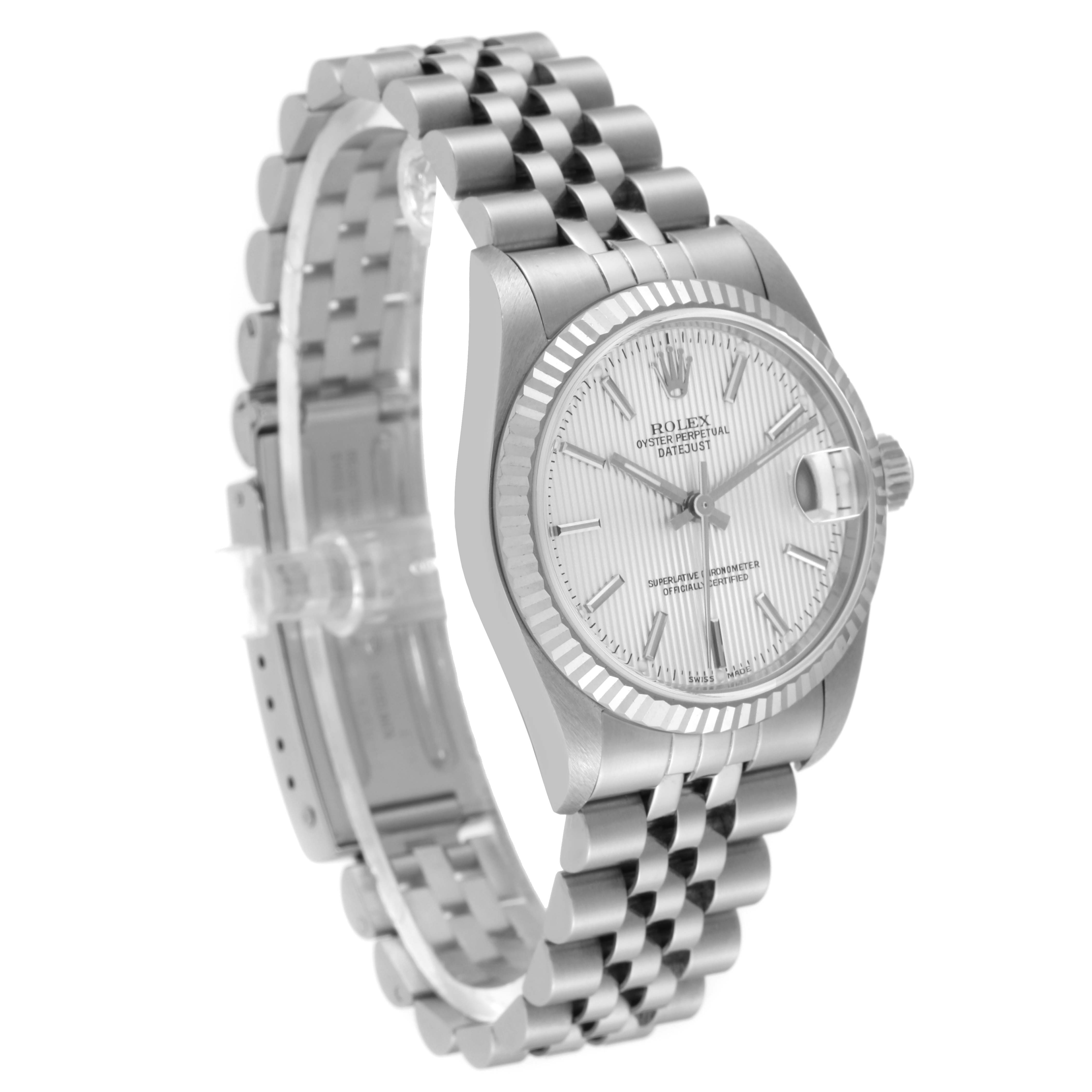 The image shows a Rolex Mid-Size 78274 Women's Stainless Steel Silver Dial 78274 Women's Stainless Steel Silver Dial watch from an angled front view highlighting the dial, bezel, and bracelet.
