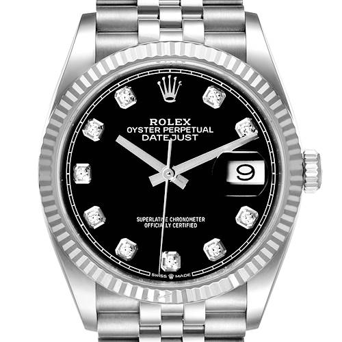 Photo of Rolex Datejust Steel White Gold Black Diamond Dial Mens Watch 126234