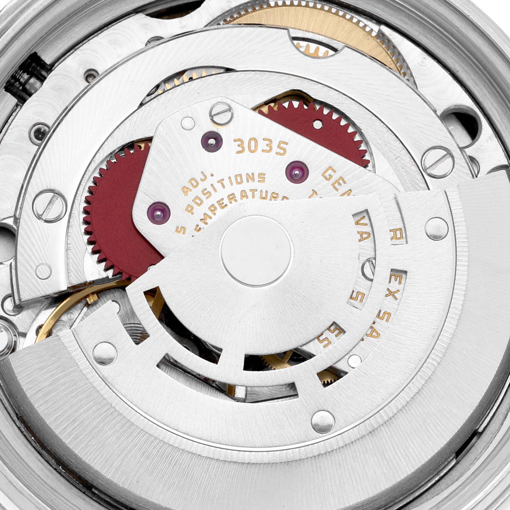 This image shows the intricate movement mechanism of the Rolex Vintage Collection 16014 Men's Stainless Steel Silver Dial 16014 Men's Stainless Steel Silver Dial model viewed from a top angle.