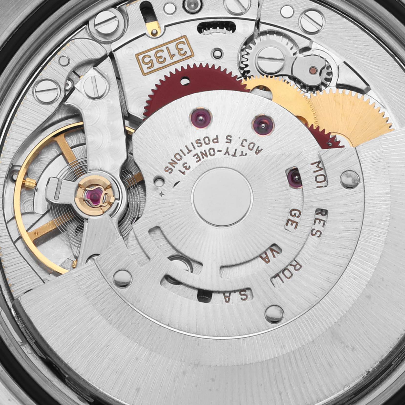 This image shows the Rolex Datejust 16233 Men's Steel and Gold (two tone) Black Dial 16233 Men's Steel and Gold (two tone) Black Dial movement, highlighting gears and the intricate internal mechanism from a top-down angle.