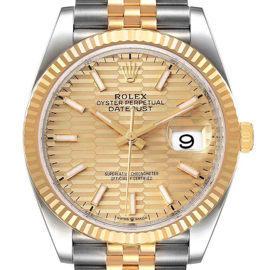 Rolex Datejust Steel Yellow Gold Golden Fluted Motif Dial Watch 126233 Unworn SwissWatchExpo