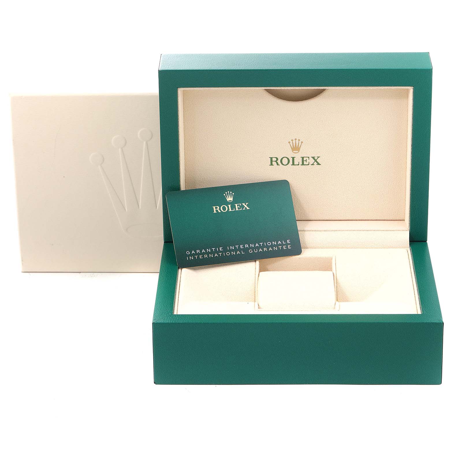 The image shows the case and warranty card for a Rolex Datejust 126233 Men's Steel and Gold (two tone) Champagne Dial 126233 Men's Steel and Gold (two tone) Champagne Dial watch.