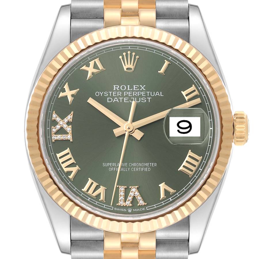 Rolex Datejust Steel Yellow Gold Green Diamond Dial Mens Watch 126233 Box Card SwissWatchExpo