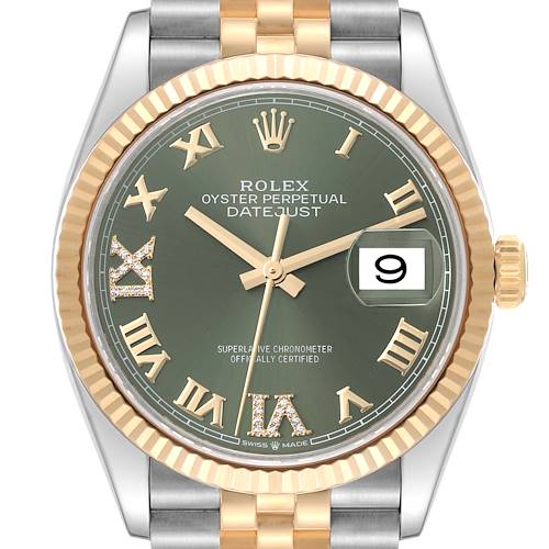 Photo of Rolex Datejust Steel Yellow Gold Green Diamond Dial Mens Watch 126233 Box Card