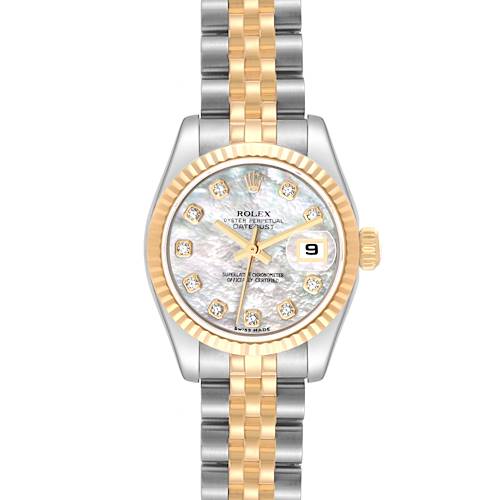 Photo of Rolex Datejust Steel Yellow Gold Mother of Pearl Diamond Dial Ladies Watch 179173 Box Card