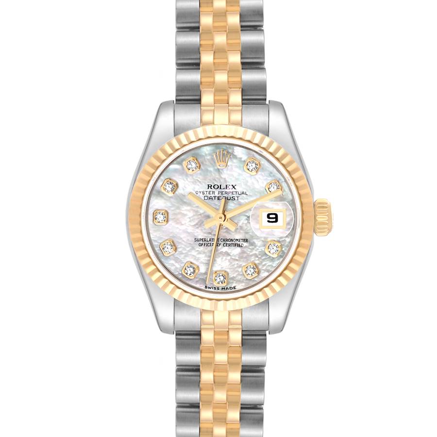 Rolex Datejust Steel Yellow Gold Mother of Pearl Diamond Dial Ladies Watch 179173 Box Card SwissWatchExpo
