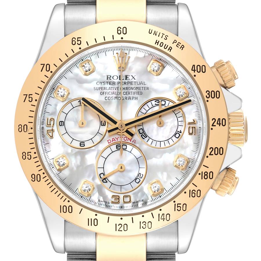 Rolex Daytona Yellow Gold Steel Mother of Pearl Diamond Mens Watch 116523 SwissWatchExpo