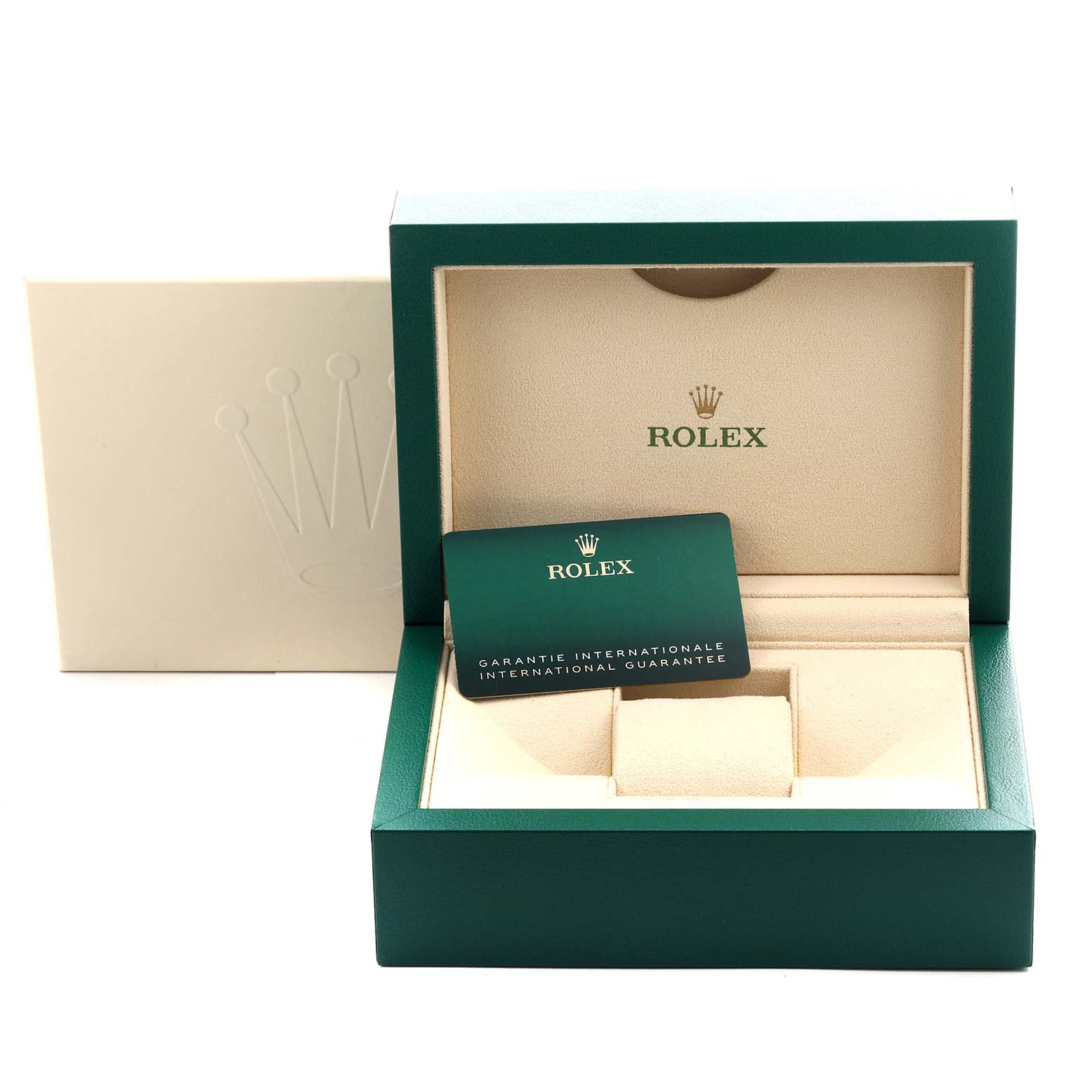The image shows the packaging and guarantee card for a Rolex Explorer 216570 Men's Stainless Steel White Dial 216570 Men's Stainless Steel White Dial watch, viewed from the front.