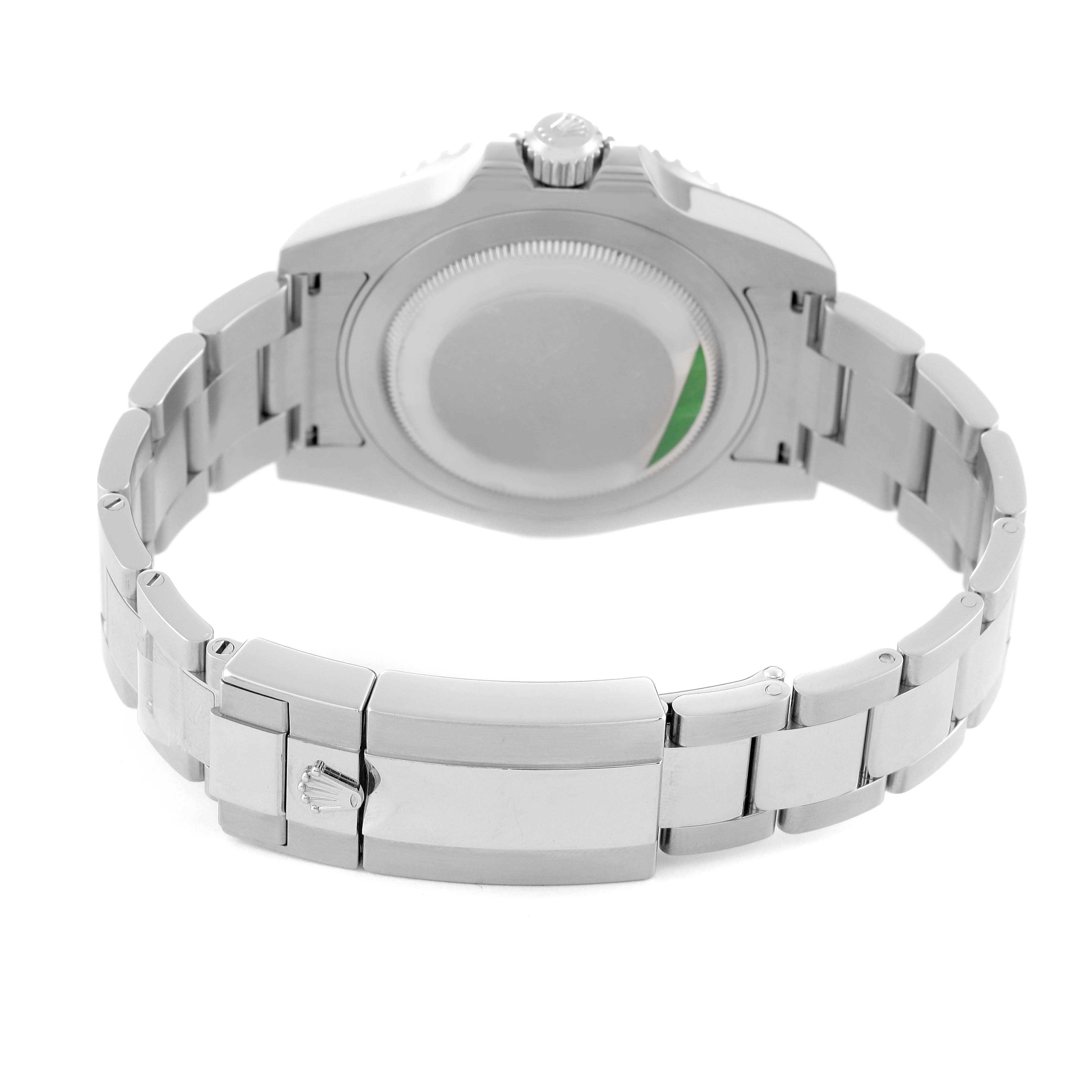 This image shows the back view of a Rolex GMT-Master 116710 Men's Stainless Steel Black Dial 116710 Men's Stainless Steel Black Dial watch, focusing on the case back and bracelet with clasp.