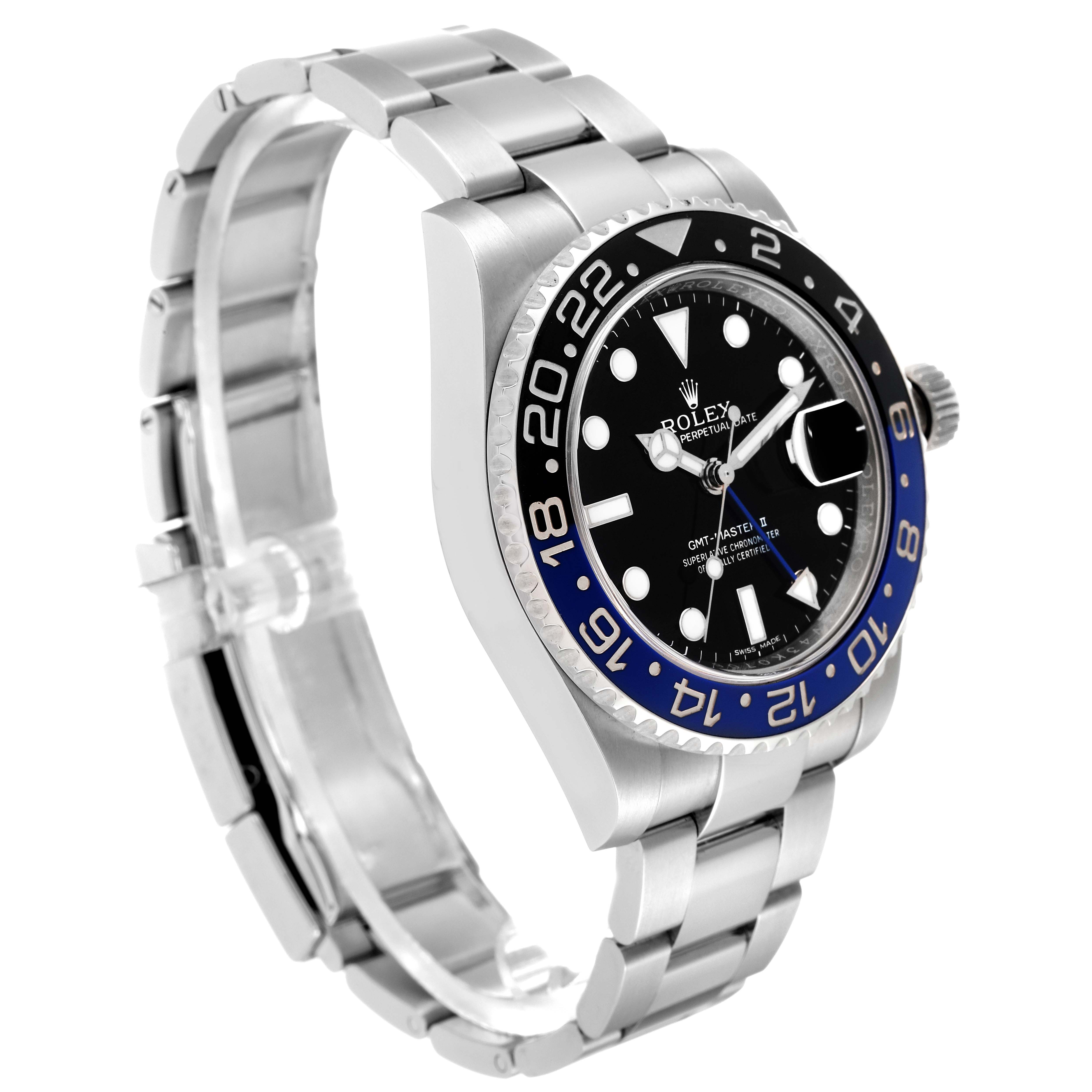 This Rolex GMT-Master 116710 Men's Stainless Steel Black Dial 116710 Men's Stainless Steel Black Dial watch is shown at a three-quarter angle, highlighting the face, bezel, crown, and bracelet.