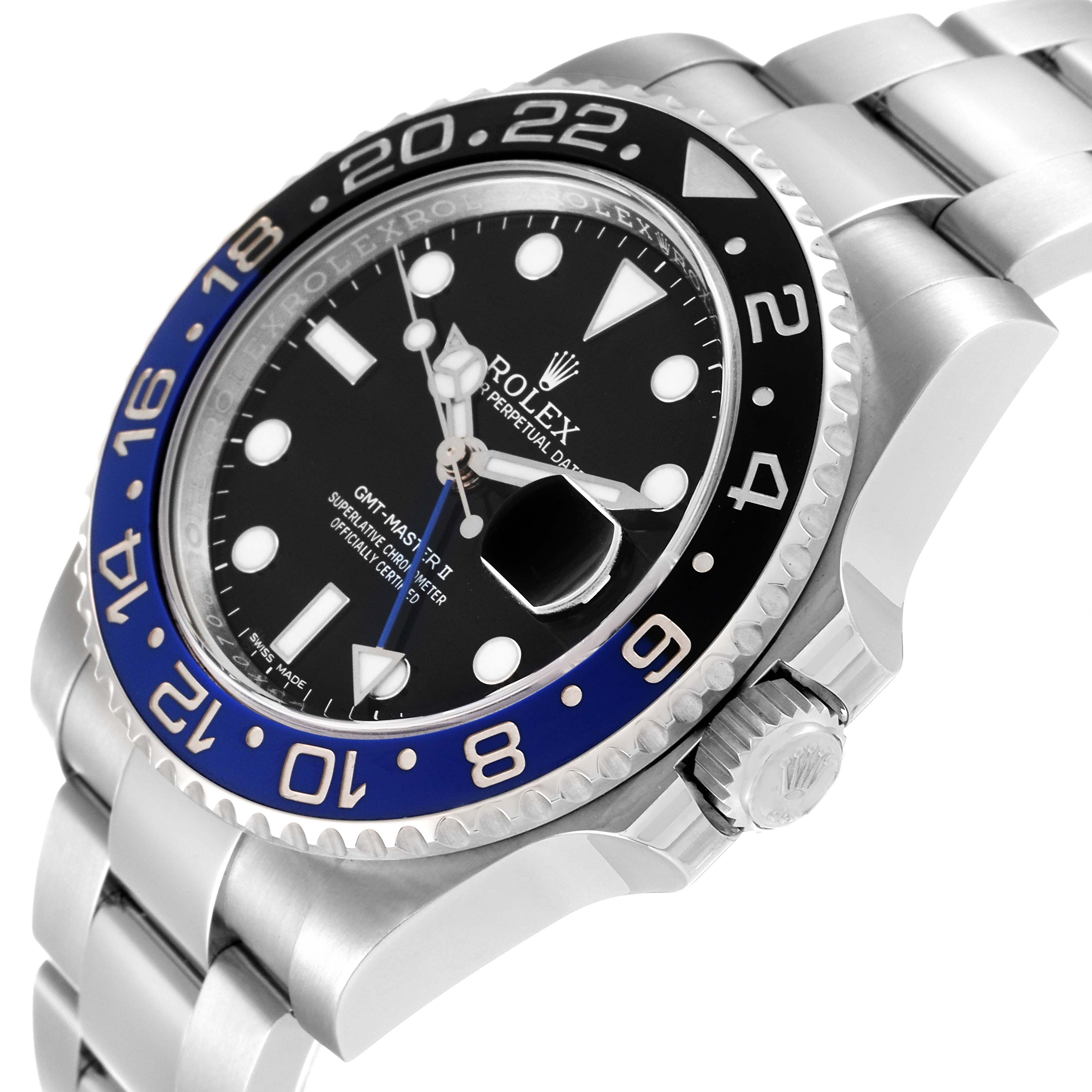 This Rolex GMT-Master 116710 Men's Stainless Steel Black Dial 116710 Men's Stainless Steel Black Dial II watch is shown at a slight angle, highlighting the bezel, dial, and part of the bracelet.