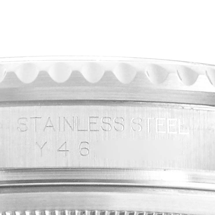 This image shows a close-up of the side of the Rolex GMT-Master 16710 Men
s Stainless Steel Black Dial 16710 Men
s Stainless Steel Black Dial model, highlighting the stainless steel marking.