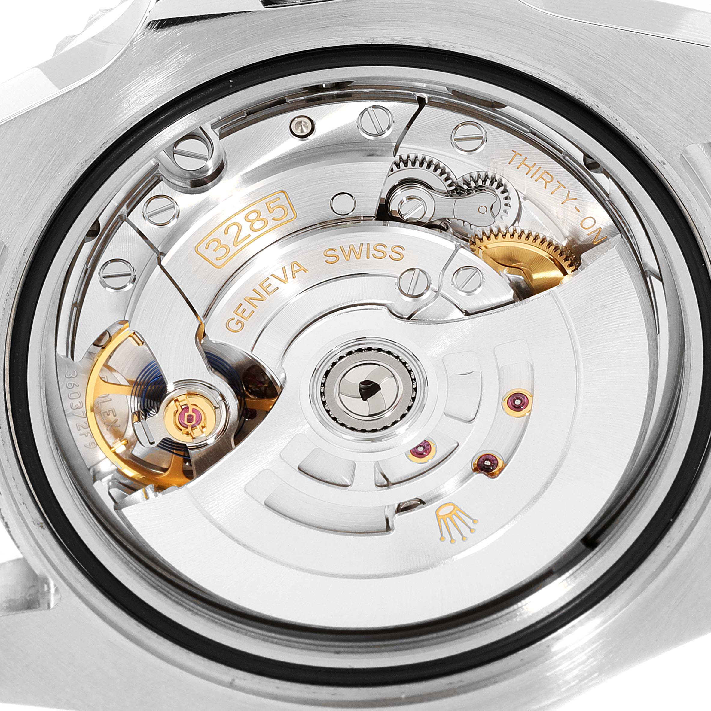 This image shows the movement and intricate inner mechanics of a Rolex GMT-Master 126710 Men
s Stainless Steel Black Dial 126710 Men
s Stainless Steel Black Dial watch, specifically the caliber 3285.