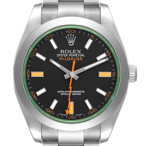 Photo of Rolex Milgauss Black Dial Green Crystal Steel Mens Watch 116400V
