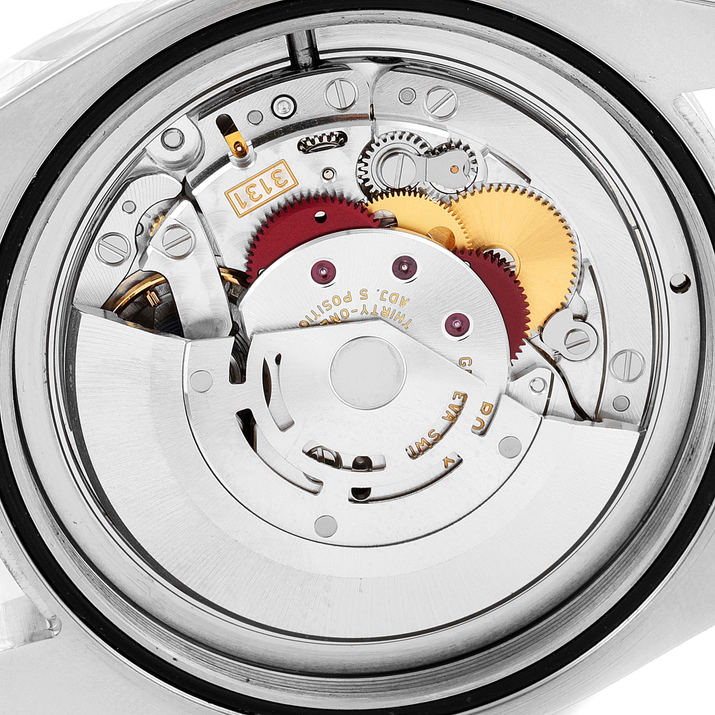 This is a close-up view of the inner mechanical movement of the Rolex Milgauss 116400GV Men's Stainless Steel Blue Dial 116400GV Men's Stainless Steel Blue Dial watch.