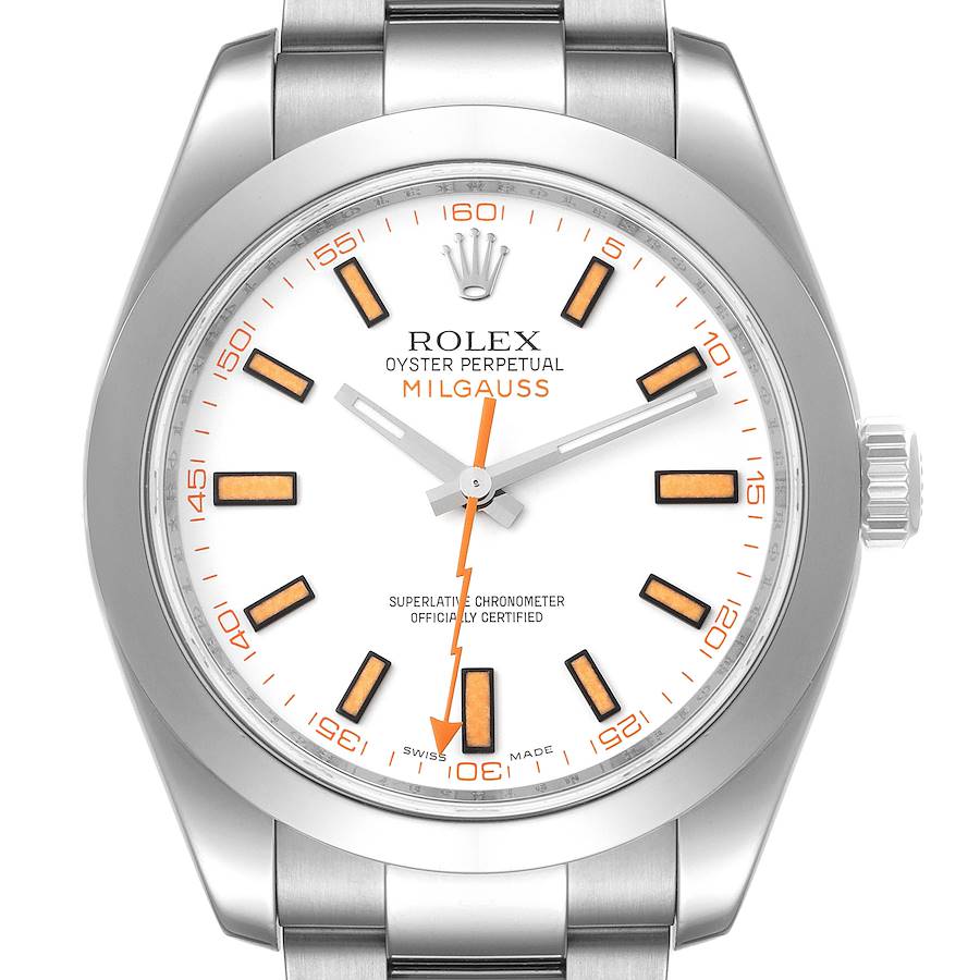 Rolex Milgauss White Dial Stainless Steel Mens Watch 116400V Box Service Card SwissWatchExpo