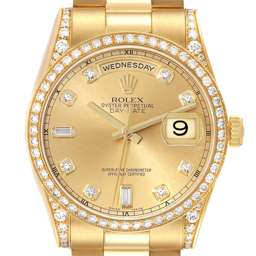 Rolex President Day-Date 36 Yellow Gold Diamond Mens Watch 118388 SwissWatchExpo
