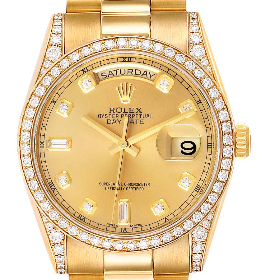 Rolex President Day-Date 36 Yellow Gold Diamond Mens Watch 118388 Box Card SwissWatchExpo
