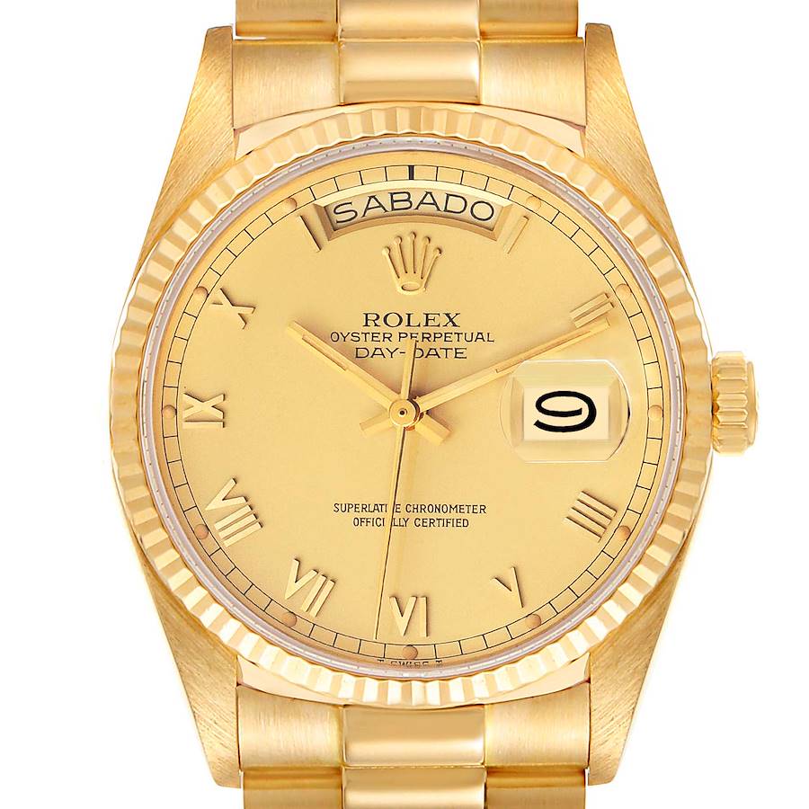 Rolex President Day-Date 36mm Yellow Gold Champagne Dial Mens Watch 18038 SwissWatchExpo