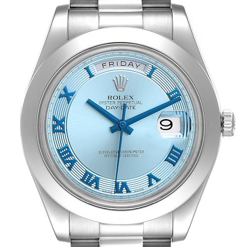 Photo of Rolex President Day-Date II Ice Blue Dial Platinum Mens Watch 218206 Box Card