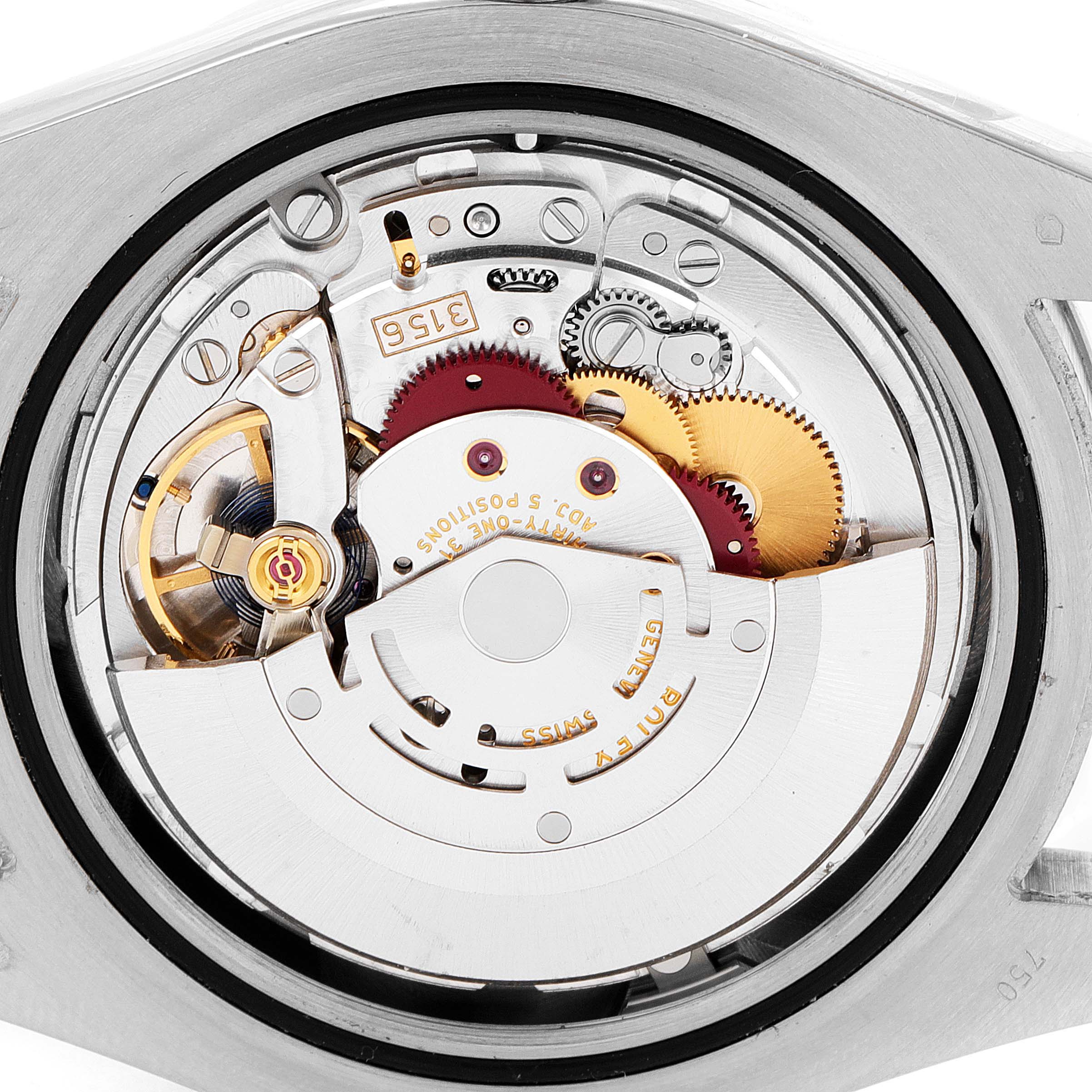 This image shows the internal mechanism of the Rolex President 218349 Men's White Gold Black Dial 218349 Men's White Gold Black Dial model, focusing on its movement components and gears from the back.