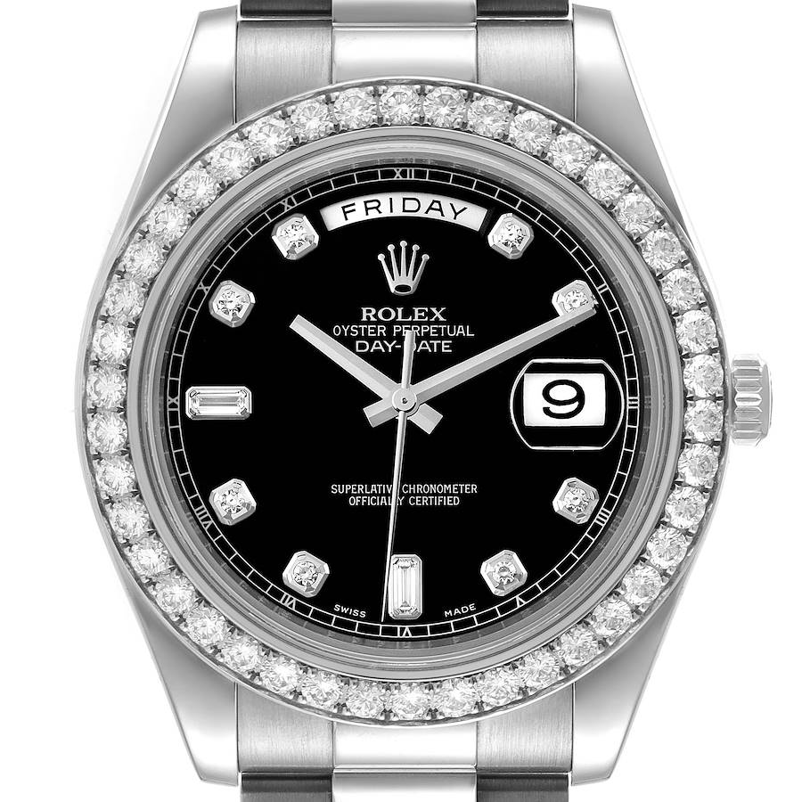 Rolex President Day-Date II White Gold Diamond Mens Watch 218349 Box Card SwissWatchExpo
