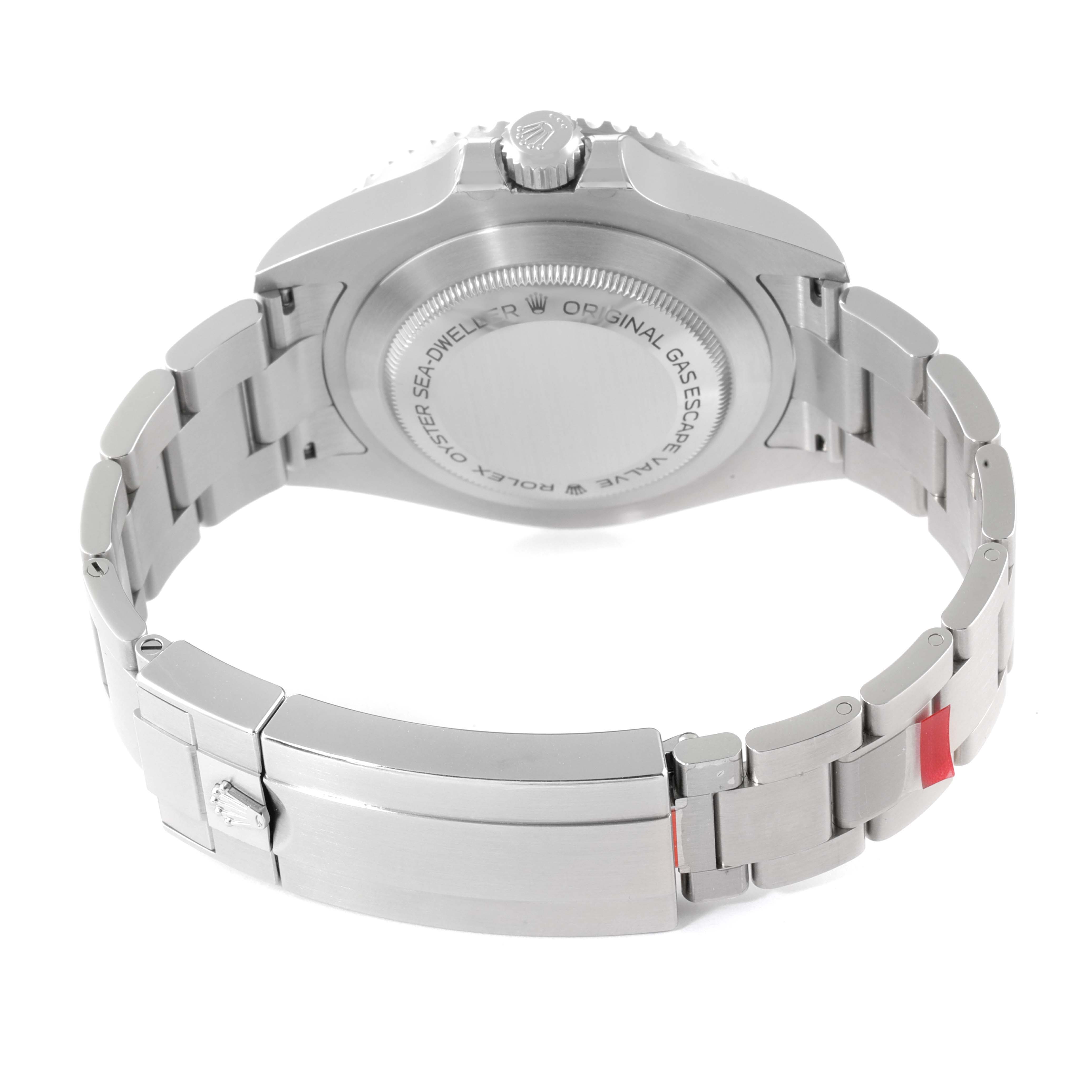 This image shows the back view and clasp of a Rolex Sea-Dweller 126600 Men
s Stainless Steel Black Dial 126600 Men
s Stainless Steel Black Dial watch, highlighting the case back and bracelet.
