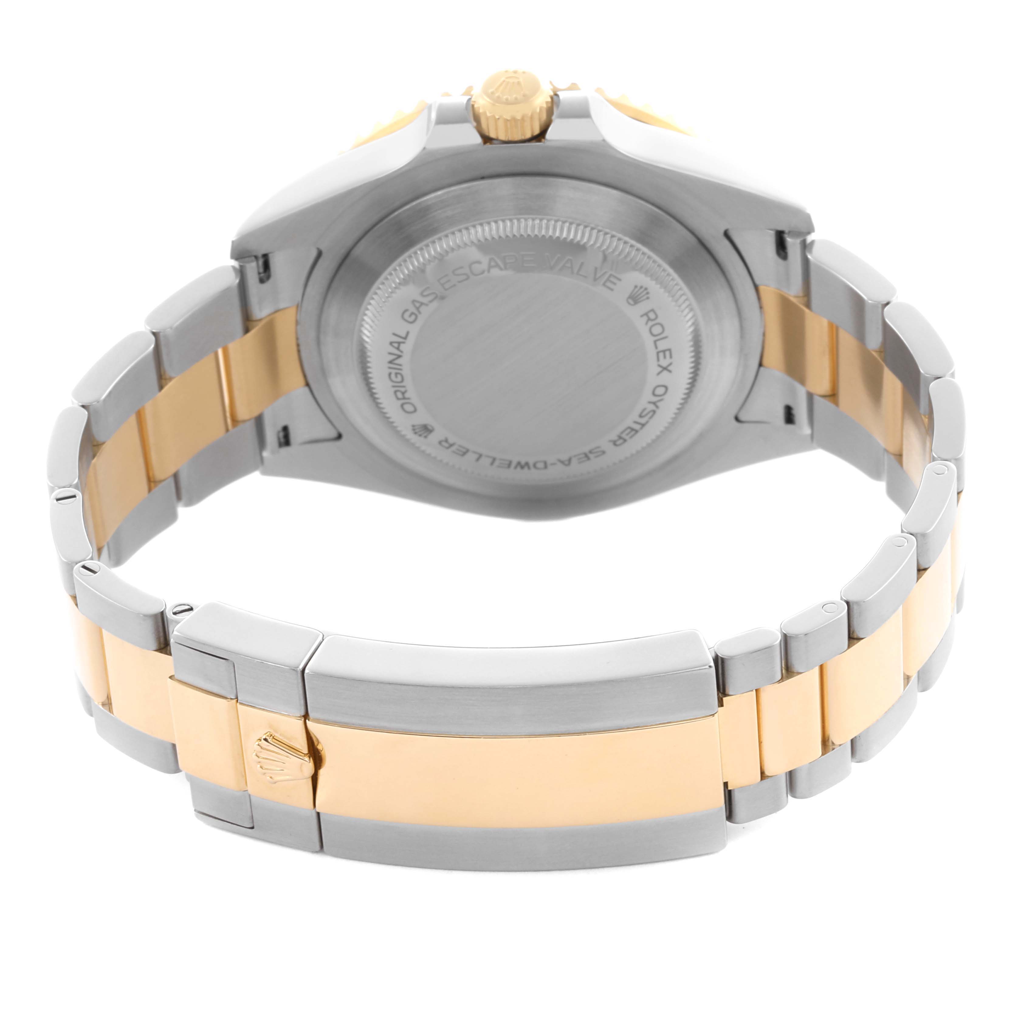 The Rolex Sea-Dweller 126603 Men's Steel and Gold (two tone) Black Dial 126603 Men's Steel and Gold (two tone) Black Dial watch is shown from the rear, highlighting the case back and two-tone bracelet.