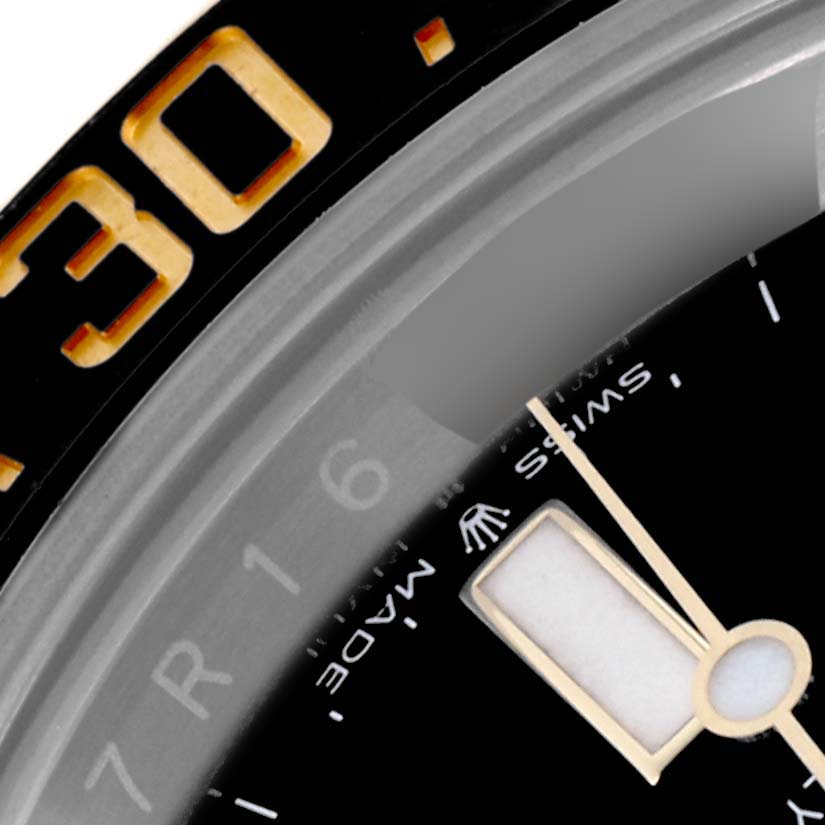 The image shows a close-up of the bezel and partial dial of a Rolex Sea-Dweller 126603 Men's Steel and Gold (two tone) Black Dial 126603 Men's Steel and Gold (two tone) Black Dial watch, highlighting the 30-minute mark.