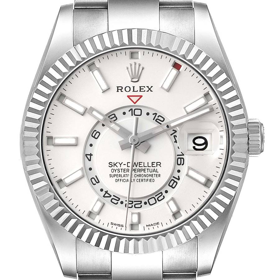 Rolex Sky-Dweller Silver Dial Steel White Gold Mens Watch 326934 Box Card SwissWatchExpo