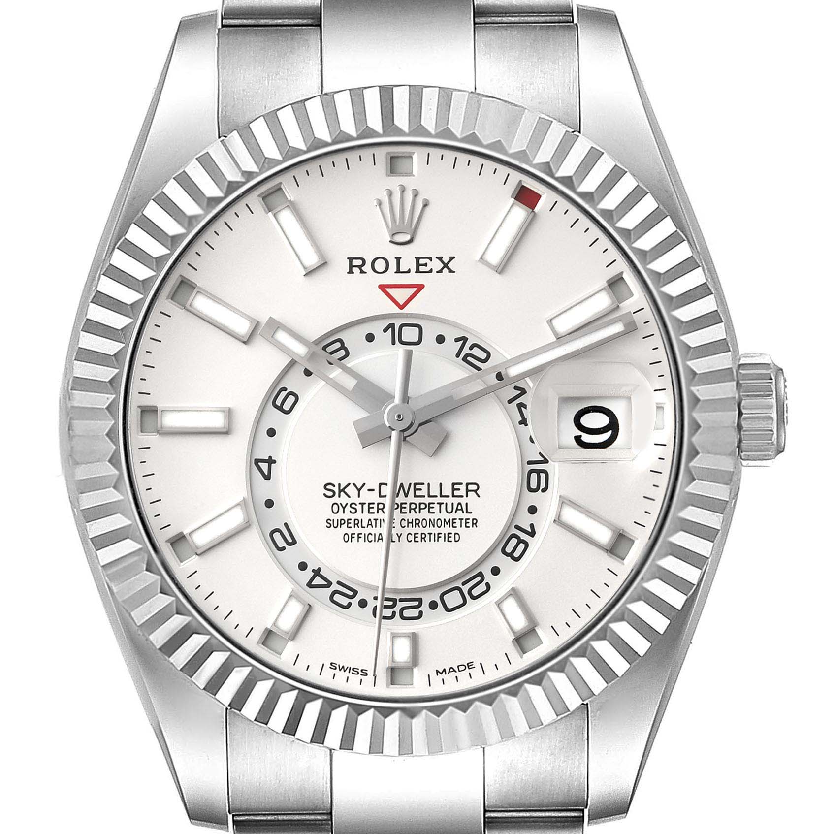 Rolex Sky-Dweller Steel White Gold Mens Watch 326934 Box Card