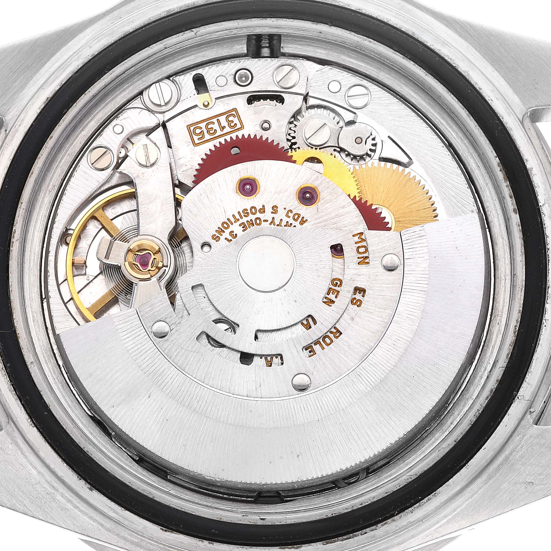 This image shows the back view of a Rolex Submariner 16610 Men's Stainless Steel Black Dial 16610 Men's Stainless Steel Black Dial's movement and internal mechanisms.