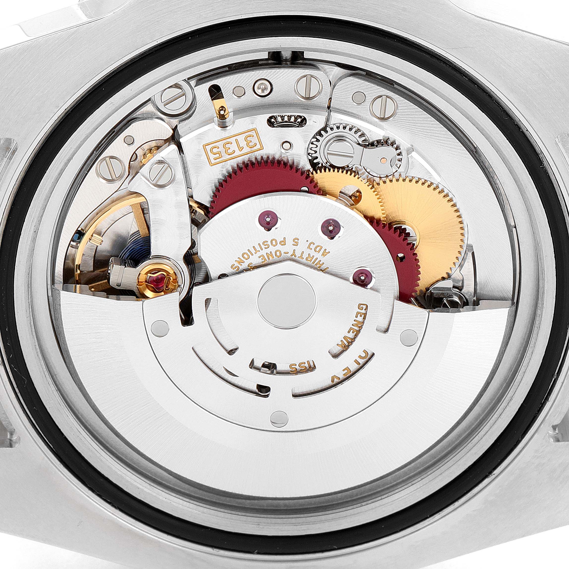 This image shows the inner mechanical movement of a Rolex Submariner 116613 Men's Steel and Gold (two tone) Black Dial 116613 Men's Steel and Gold (two tone) Black Dial watch from a rear view.
