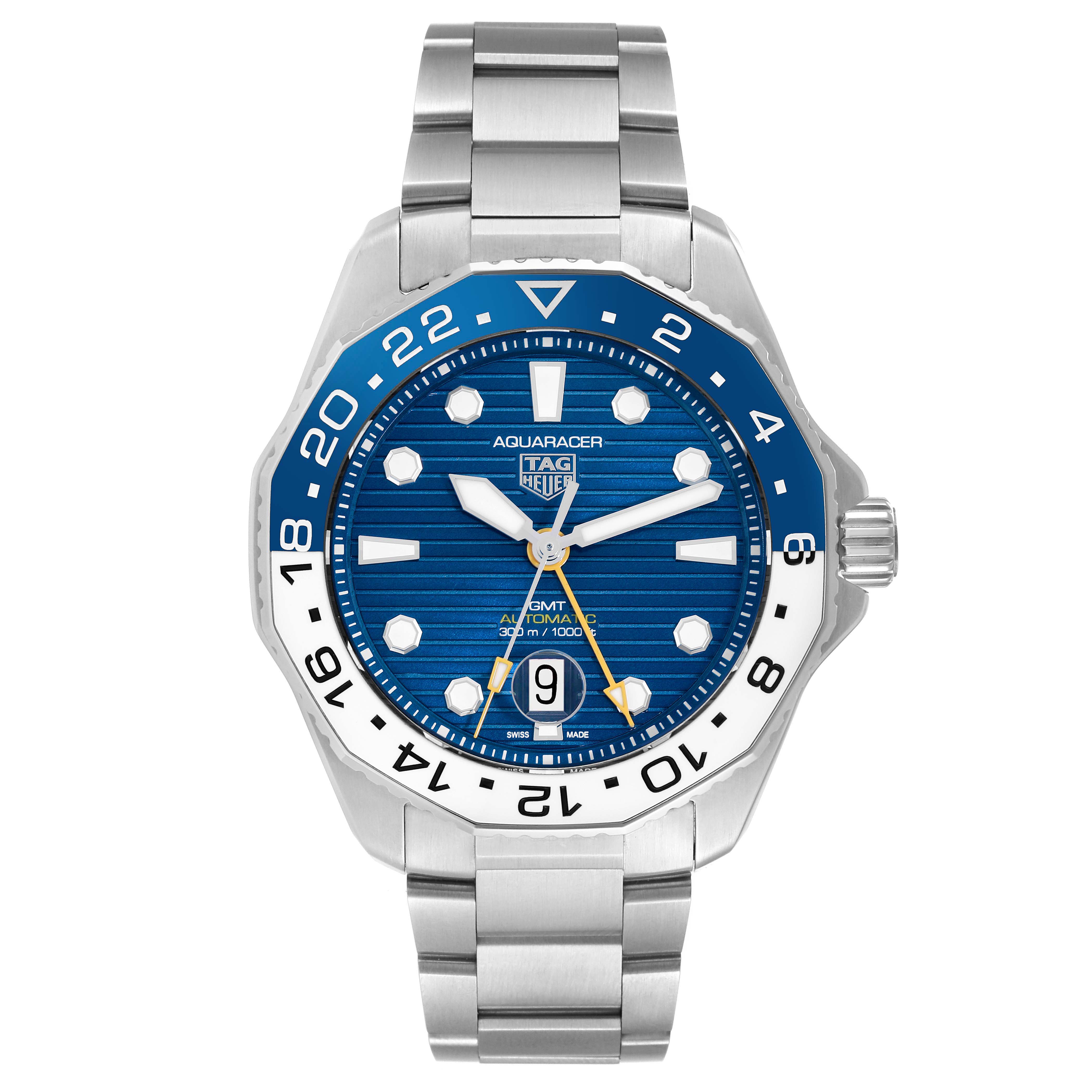 The Tag Heuer Aquaracer WBP2010.BA0632 Men's Stainless Steel Blue Dial WBP2010.BA0632 Men's Stainless Steel Blue Dial watch is shown from a front view, displaying the dial, bezel, and part of the bracelet.