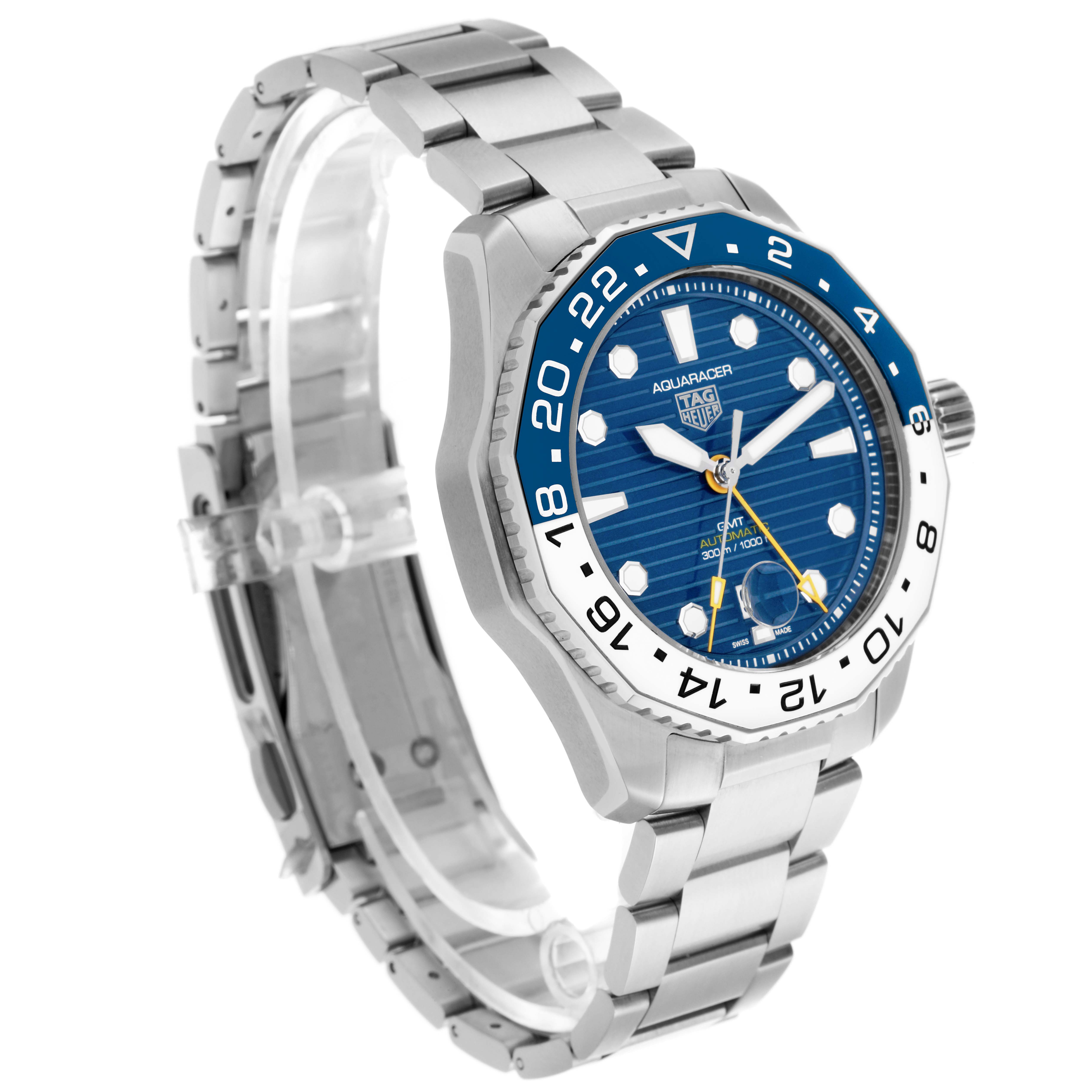The Tag Heuer Aquaracer WBP2010.BA0632 Men's Stainless Steel Blue Dial WBP2010.BA0632 Men's Stainless Steel Blue Dial watch is shown at a three-quarter angle, displaying the face, bezel, and bracelet.
