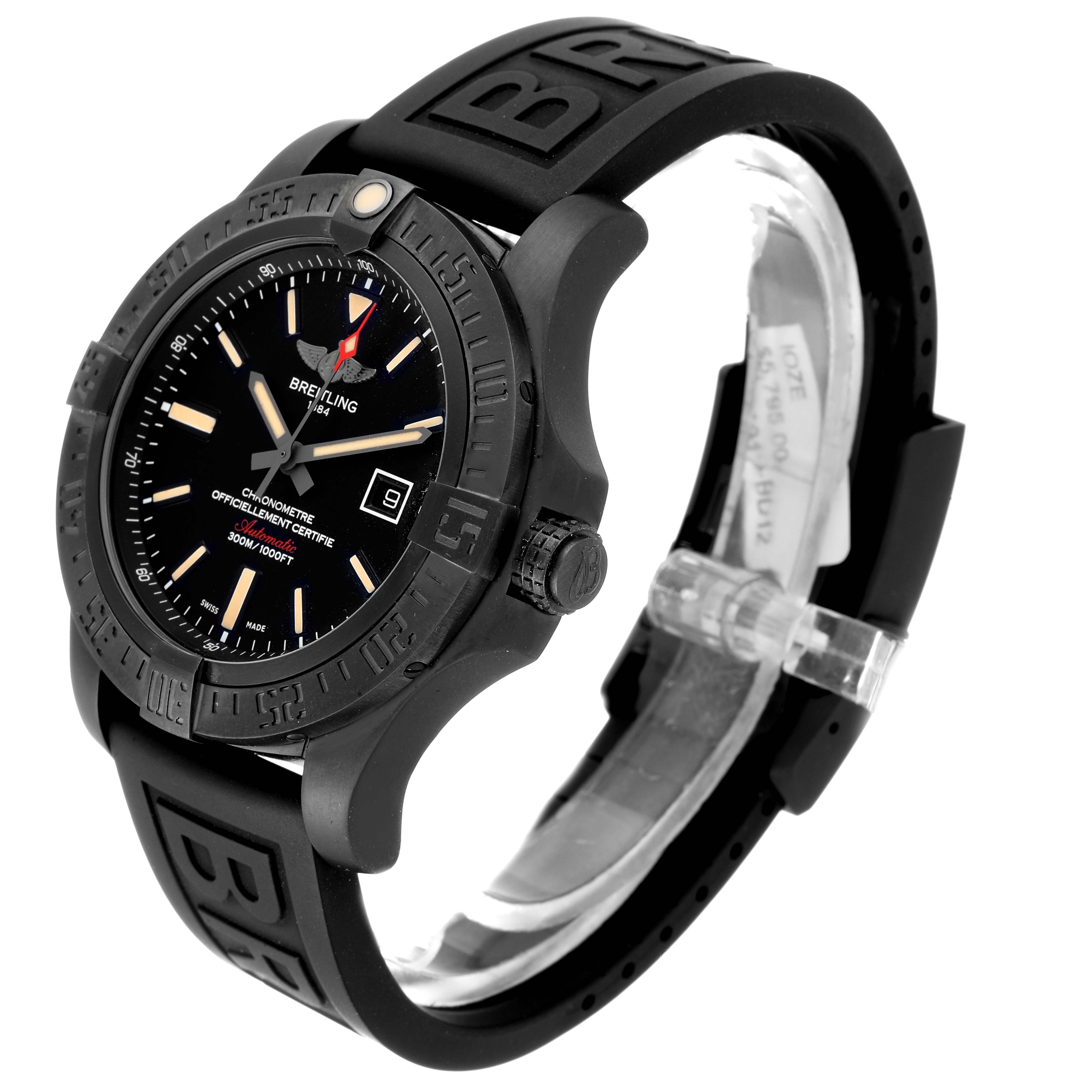 The image shows a Breitling Avenger V17310 Men's Titanium Black Dial V17310 Men's Titanium Black Dial watch at a three-quarter angle, displaying the face, bezel, and strap.