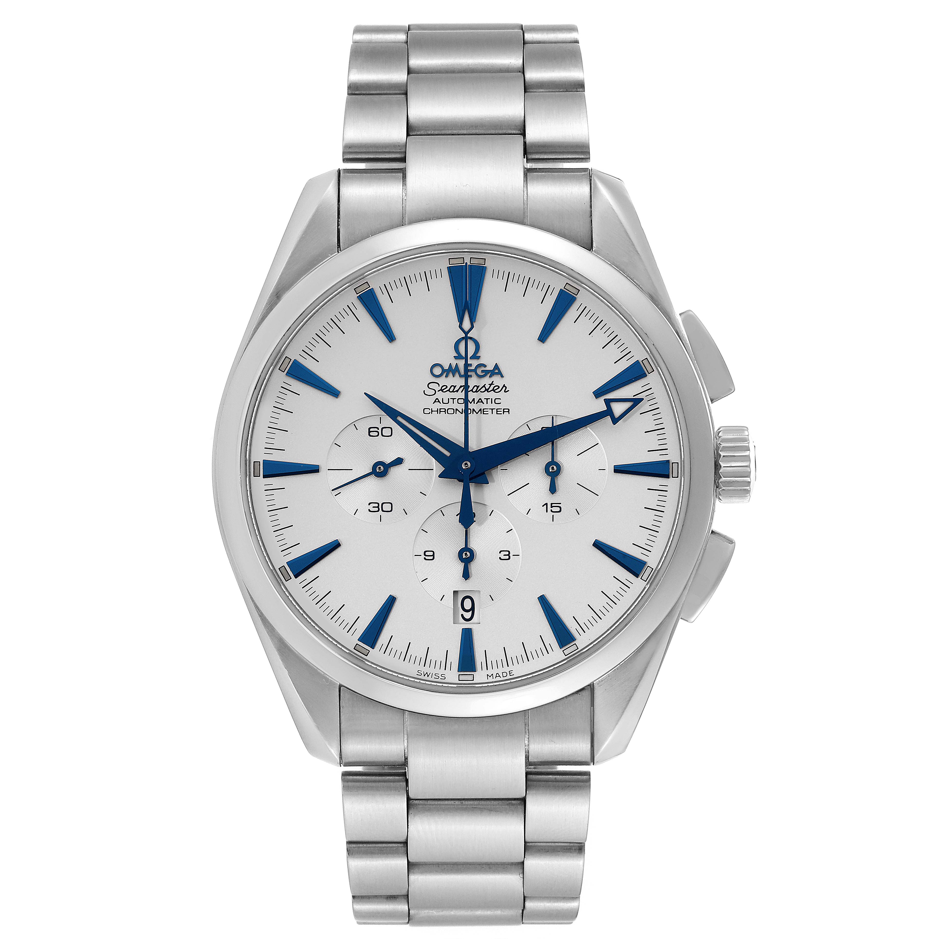The Omega Aqua Terra 2512.30.00 Men
s Stainless Steel Silver Dial 2512.30.00 Men
s Stainless Steel Silver Dial watch is shown from the front, displaying its face, hands, markers, and stainless steel bracelet.