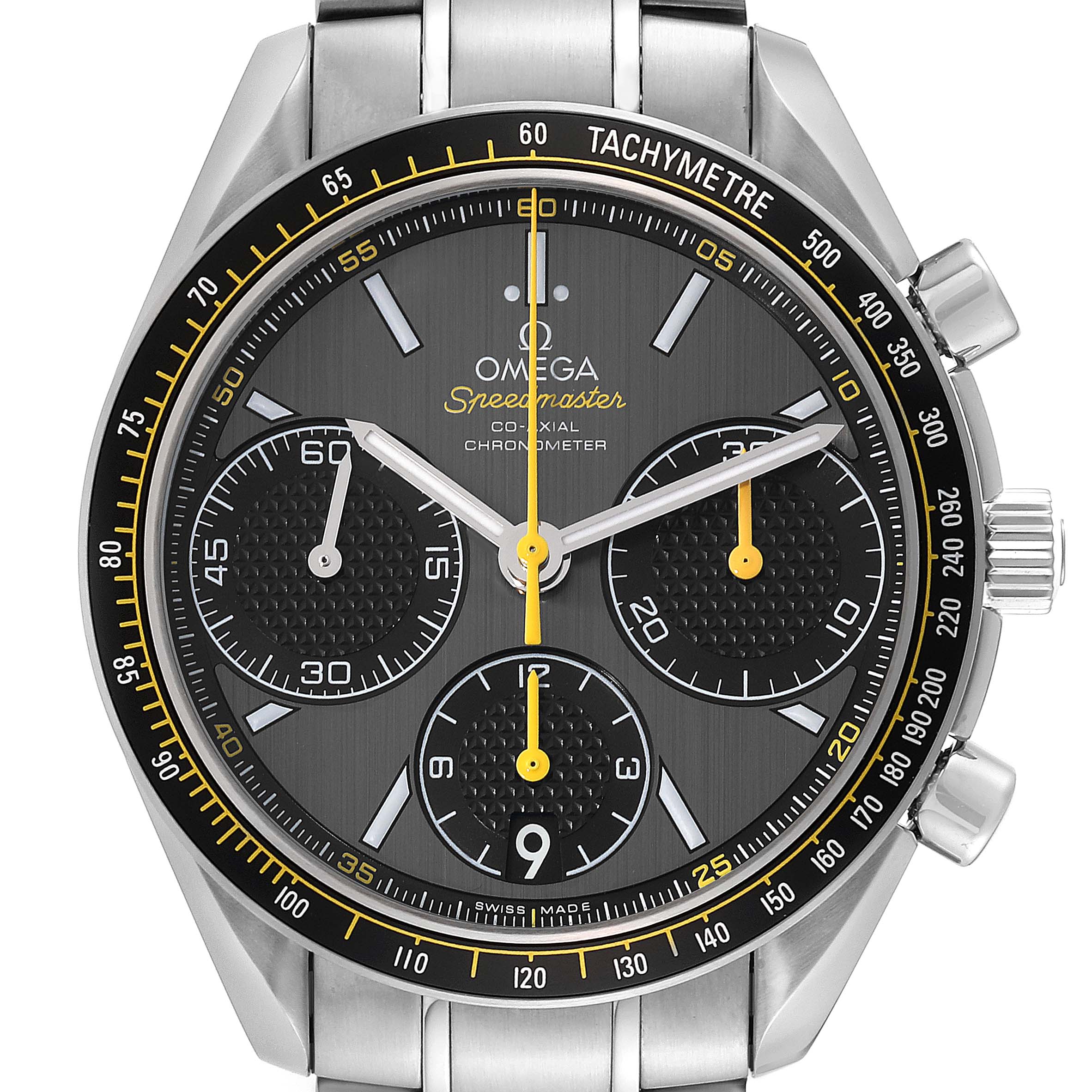Front view of the Omega Speedmaster 326.30.40.50.06.001 Men
s Stainless Steel Grey Dial 326.30.40.50.06.001 Men
s Stainless Steel Grey Dial, showing the dial, chronographs, tachymeter bezel, and stainless steel bracelet.