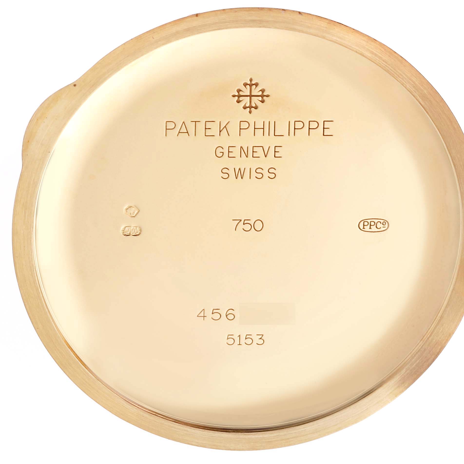 This image shows the interior of the case back of a Patek Philippe Calatrava 5153J-001 Men's Yellow Gold Silver Dial 5153J-001 Men's Yellow Gold Silver Dial watch.