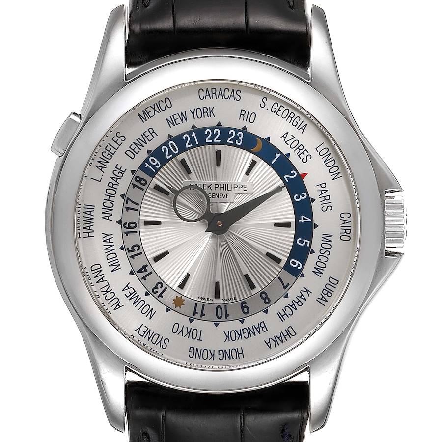 Patek Philippe World Time Complications White Gold Watch 5130 Box Papers SwissWatchExpo